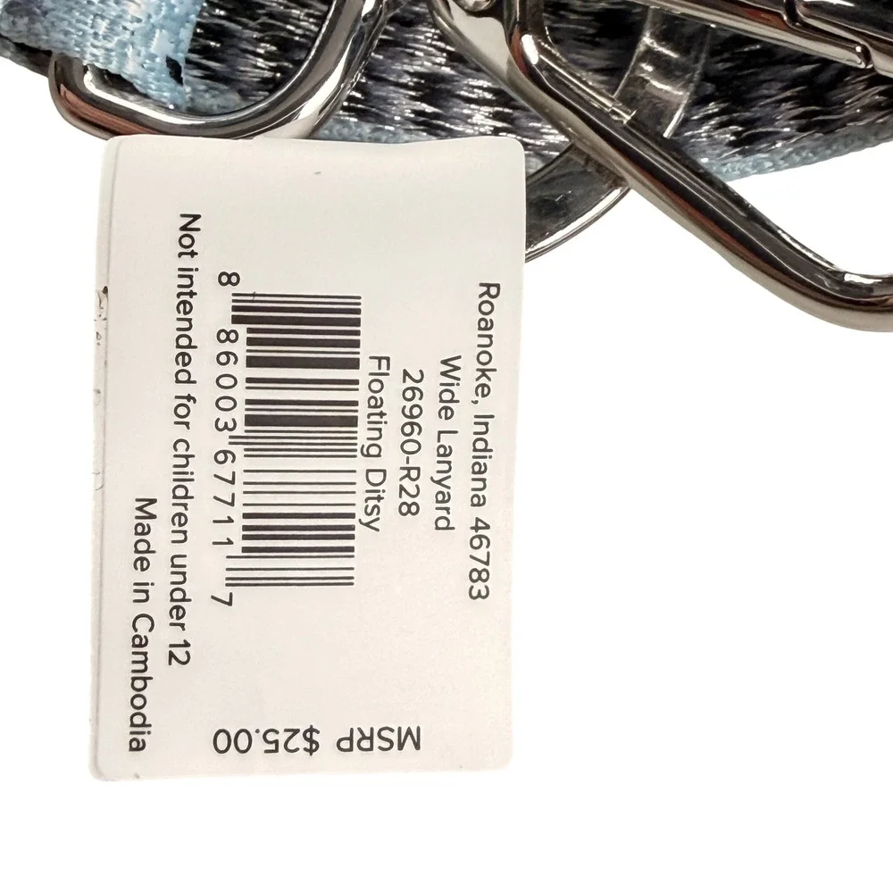 Vera Bradley Wide Lanyard Blue Floating Ditsy Floral Metallic Keychain Teacher